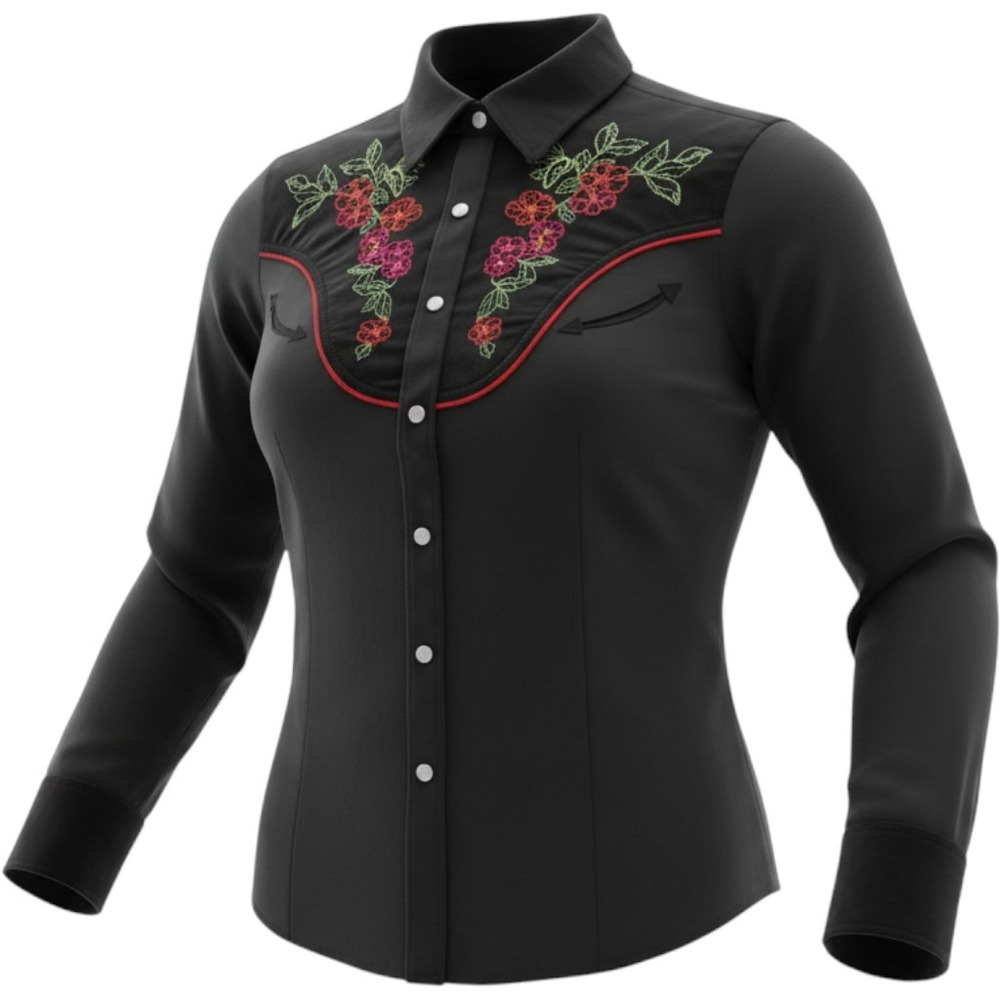 i.e. relaxed Womens Western Embroidered Corduroy Yoke Snap Button Shirt Black 10